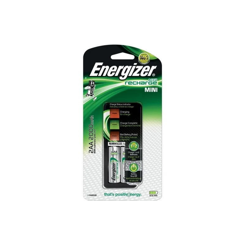 Cargador pilas recargables Energizer mini con 2 Pilas AA 2000mah