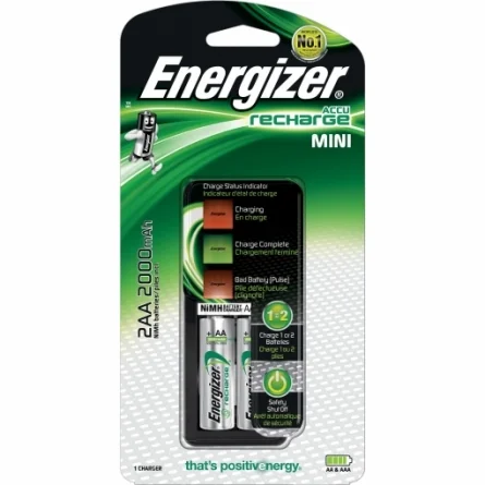 Cargador pilas recargables Energizer mini con 2 Pilas AA Cargador pilas recargables Energizer mini con 2 Pilas AA
