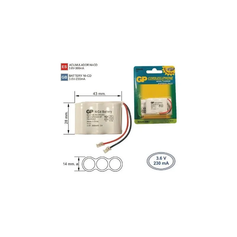 Batteria del Telefono inalambrico T107 3.6 V 300mAh
