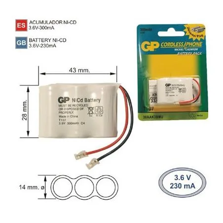 Batteria del Telefono inalambrico T107 3.6 V 300mAh