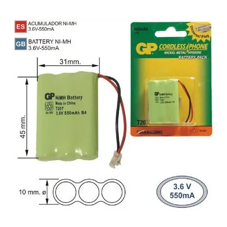 Batteria del Telefono cordless T207 3.6 V 550mAh