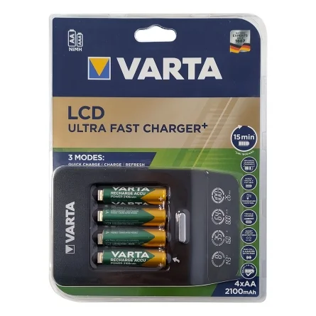 Varta LCD Ultraschnellladegerät für AA, AAA Ni-Mh Akkus mit 4 AA 2100mAh Akkus