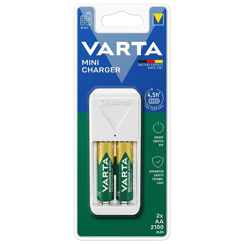 Cargador mini Varta de pilas recargables AA, AAA Ni-Mh con 2 Pilas AA 2100mah