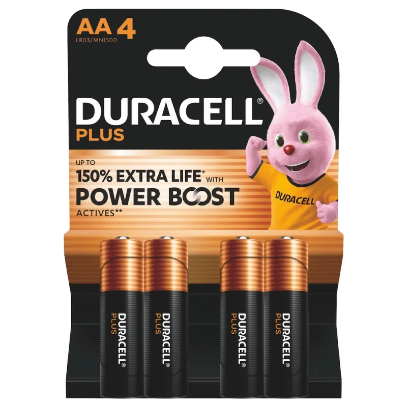 Pilas Alcalinas Duracell AA LR6 MN1500 Plus Power (4 Unidades)