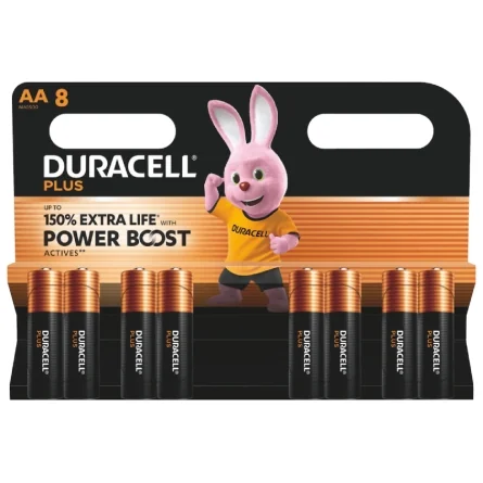 Pilas Alcalinas Duracell AA LR6 MN1500 Plus Power (8 Unidades)