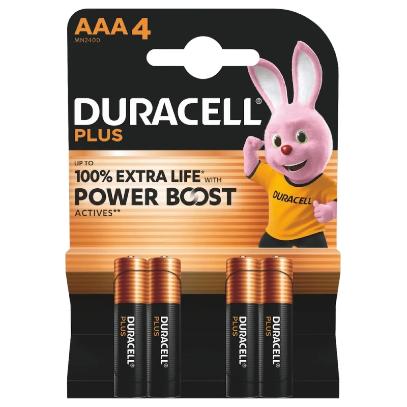 Pilas Alcalinas Duracell AAA LR03 MN2400 Plus Power (4 Unidades)